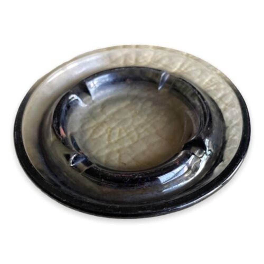 Vintage Smoked Grey Glass 5" Round Ashtray 4 Slot Retro Mod Barware